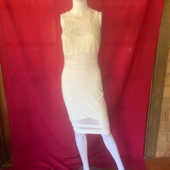 OBSESSION White Mesh Peek-A-Boo Midi Dress - Picture 1 of 9